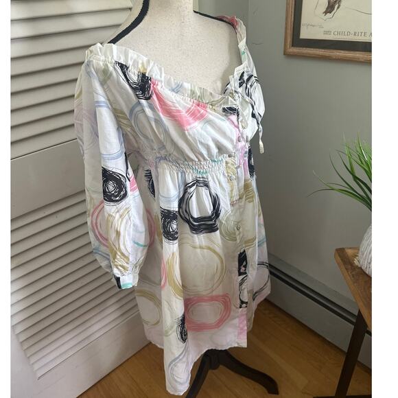 WALTER Womens Dress 4 Off Shouder Abstract Artsy Cotton Silk Summer Coastal - Picture 3 of 11